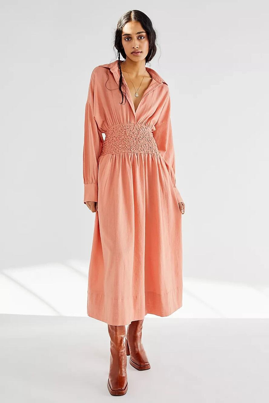 Free People Monika Midi Dress Smocked Waist Peasant Cottagecore Boho Size Small